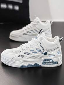 Zapatos casuales para hombres, nuevos tenis de estilo callejero de otoño con diseño de parches de malla, zapatos deportivos casuales transpirables, versátiles zapatos retro de media altura para jóvenes, estudiantes, uso diario de moda, suela gruesa antideslizante y resistente al desgaste de malla - Gris - Ver 1
