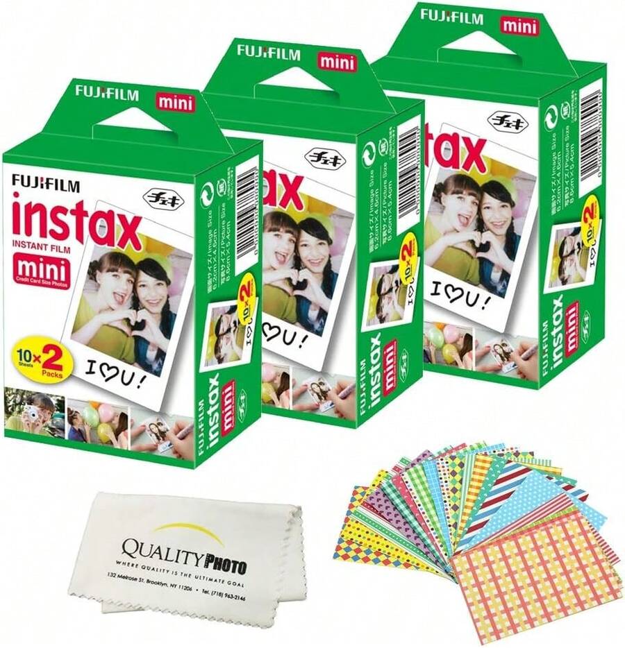 Fujifilm Mini Instant Film For Fujifilm Mini 8, 9 11 Cameras Bundled With Custom Frame Stickers And Quality Photo Microfiber Cloth (60 Films) - 60 Sheets - 查看 1