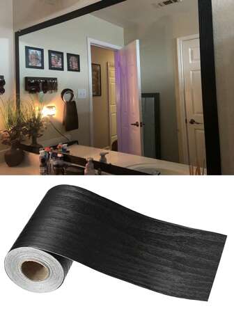 1pc 1000 Cm Mirror Frame Border Decor Wallpaper, Mirror Border Peel And Stick, Length 10 Meters Black Wood Grain Removable Pvc Waterproof Border Wall Decor Removable Self Adhesive Kitchen Bathroom Tiles Sticker Wallpaper Mother's Day Gifts For Mom 1 Roll Removable Moisture-Proof Wall Paper Thickened For Toilet Shower Room Wall And Floor Renovation Bedroom Living Room TV Background Wall Sticker,Renovation Stickers Peel Wall Panels,Wall Paper, Wallpapers,Spring Decoration Items Refresh Your Home,Rama Decoration Stickers Birthday Graduation