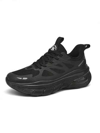 Men's Fashionable Breathable Lightweight Casual Sports Shoes, Mesh Black Versatile Sneakers, Unisex Running Shoes, Lace-Up Thick Sole Shock Absorbing Comfortable Outdoor Sports Shoes, Suitable For All Seasons