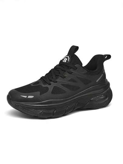 Zapatos deportivos casuales livianos y transpirables para hombres, zapatillas versátiles de malla negra, zapatillas de running unisex, con cordones, suela gruesa amortiguadora, cómodos para deportes al aire libre, aptos para todas las estaciones