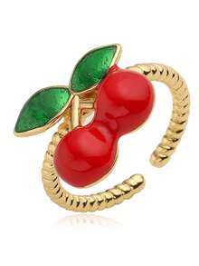 1pc Fruit Series Open Ring, Cute Strawberry & Cherry Design, Suitable For Girls, Fresh And Unique, Durable Color, Suitable For Daily And Back To School Wear - Multicolor - View 7