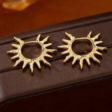 Pair Of Bohemian Beach Sunburst Hoop Earrings - Golden-Tone Metal With Synthetic Stones, Unisex Everyday & Vacation Jewelry, Affordable Holiday Gift For Him/Her, Year-Round Wear, Beach Earrings, Intricate Craftsmanship