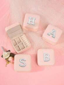 1 Diy Travel Jewelry Box, Personalized Gift - Travel Jewelry Box Birthday Gift Women Christmas Gift Teenagers Gift First Choice A Travel Jewelry Box With Initials A-Z Pearl Cloth Sticker Travel Jewelry Box - Pink - View 3