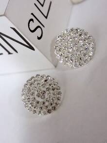 1 Pair Round Rhinestone Ear Studs New 2025 - Silver - View 3