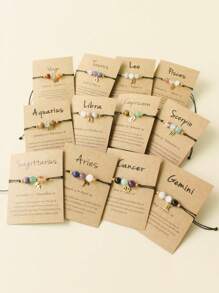 Zodiac Bracelet Women Men Crystal Stone Beaded Bangles Handmade Weave Braid Gift Ideas Aries Taurus Gemini Cancer Leo Virgo Libra Scorpio Sagittarius Capricorn Aquarius Pisces For Brother Sister