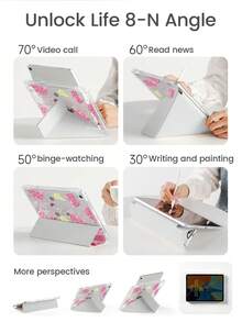 这款精美可爱的卡通粉色海龟、海星、花朵和小草图案双面喷漆亚克力透明水晶背板具有防震功能，兼容第七代和第八代（10.2 英寸）iPad。第十代保护壳内置笔槽，支持睡眠和唤醒功能。它是节日和新年的礼物。 - 彩色 - 查看 6