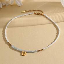 Magic Fish 1 件树脂仿珍珠简约 26 个字母吊坠项链，可定制情侣、朋友、同学的名字