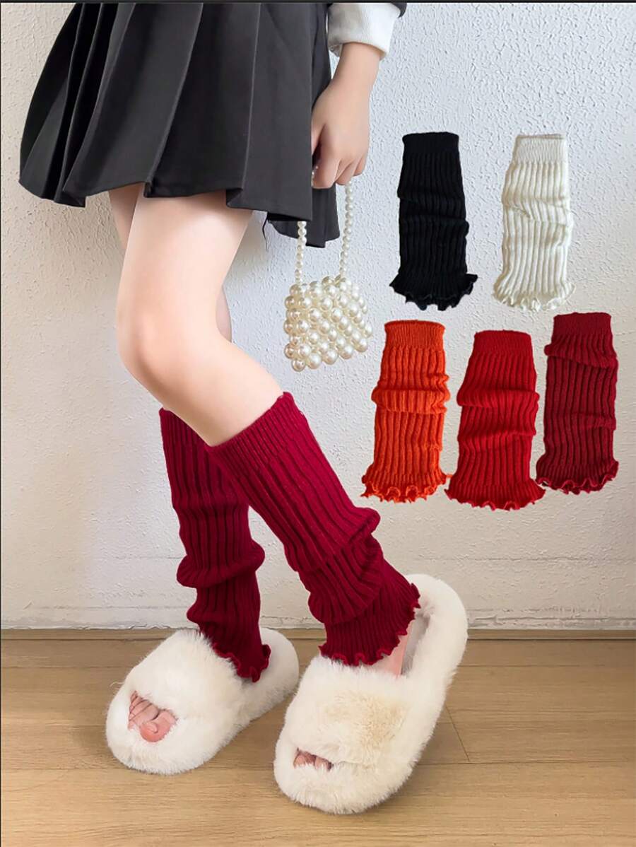 1 Pair Y2K Style Girls Leg Warmers, Warm & Breathable Ankle Leg Warmers For Children, Autumn/Winter - Multicolor - View 1