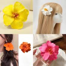 1 件女士简约仿花发夹爪夹发夹发夹，发饰，夏季配饰，旅行，发夹，发夹 - 黃色 - 查看 5