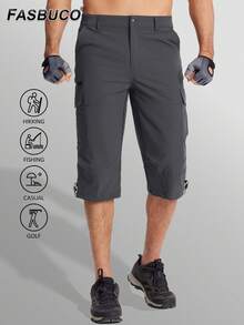 FASBUCO Men's Capri Pants 7 Pockets 3/4 Quick Dry Water Resistant Workout Hiking Summer Long Cargo Shorts Below Knee