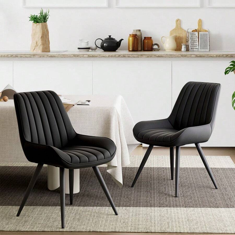 Nalupatio 2 Piece Modern Dining Chairs Set - Comfortable Padded Fabric Kitchen Side Chairs With Thick Cushions & Metal Legs, Suitable For Dining Room, Living Room, Kitche - Negro - Ver 1