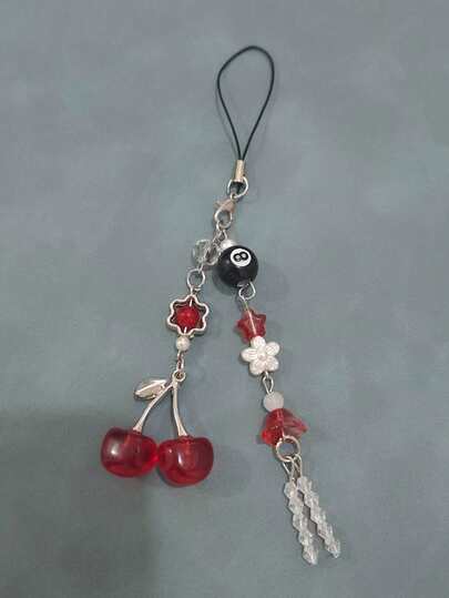 1pc Y2K-Inspired Y2k Red Cherry & Music Note Charms Phone Lanyard, Sweets Decorative Cherry Pendant With Bowknot For Cellphone Strap And Accessories, Headphone Charm Decoration