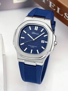 Reloj de cuarzo clásico de negocios resistente al agua y luminoso con fecha para hombres DENVOSI - Plateado - Ver 1