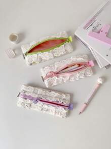 1 件蕾丝边铅笔袋学生极具吸引力的便携式文具收纳袋手写材料收纳袋铅笔盒，学生有趣的 INS 文具袋，女孩便携式铅笔盒袋，生日礼物，送给好朋友和同学的礼物，适用于青少年办公和学校用品，适合学校/辅导/办公室/中小学生/男孩和女孩/办公室工作人员/返校礼物。