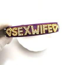 1件性感内衣配饰，紫色皮革水钻“SEXWIFE”颈链，个性化哥特角色扮演首饰 - 彩色 - 查看 6