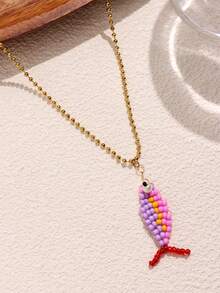 1 件彩色波西米亚风格手工串珠鱼吊坠不锈钢项链，DIY 精致百搭夏季珠宝，Y2K 个性化海洋风格女士珠宝 - 彩色 - 查看 16