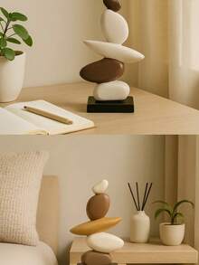 Zen Balanced Stone Sculpture - Minimalist Desktop Decor, Suitable For Dorm, Study, Bedroom | Back To School Gift, Boho Room Decor, Autumn Holiday Ornament - Multicolor - View 8