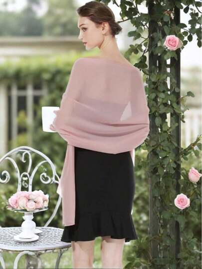 Elegante chal de gasa transparente para mujeres - Chal de noche color rosa pálido, ligero y fluido, perfecto para invitadas de boda, fiestas, duchas nupciales, eventos al aire libre, agrega gracia femenina a los vestidos