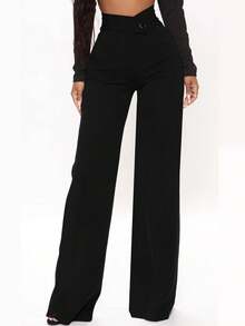 Pantalones rectos casuales y elegantes para mujer, un elemento esencial para volver a la escuela. La cintura asimétrica en V acentúa las curvas, adecuado para uso diario, oficina, citas, vacaciones y talla grande. - Negro - Ver 10