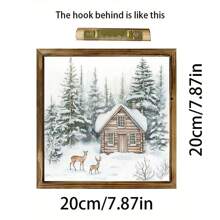 1 pieza Cuadro de madera con diseño de reno de 20x20cm - Letrero rústico de granja navideña, decoración nórdica hecha a mano para sala de estar y dormitorio, regalo de estilo cabaña acogedora para ella, decoración del hogar, decoraciones navideñas, decoración de habitación de invierno