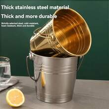 1 Stainless Steel Ice Bucket With Handle, Large Opening Design, Durable And Portable, Suitable For Outdoor Picnics, Summer Drinks, Parties And Bars, Easy To Clean And Reusable. - Silver - View 6