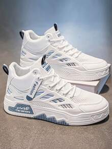 Zapatos casuales para hombres, nuevos tenis de estilo callejero de otoño con diseño de parches de malla, zapatos deportivos casuales transpirables, versátiles zapatos retro de media altura para jóvenes, estudiantes, uso diario de moda, suela gruesa antideslizante y resistente al desgaste de malla - Gris - Ver 3