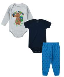Baby Boy Bodysuit Kit - 3 Piece Set = 1 Long Sleeve Bodysuit + 1 Short Sleeve Bodysuit + 1 Baby Pants - 100% Cotton - Newborn - 寶藍色 - 查看 2