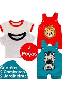 4-Piece Baby Boy's Overalls Kit: 2 Overalls + 2 Summer Farm T-Shirts, 0 To 6 Months - Boys - View 3