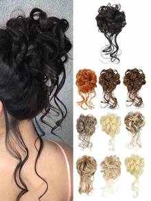 凌乱发髻发饰，蓬松发髻造型器，弹性发带，卷发发髻配饰，适合圣诞节、新年、音乐节等场合（酒红色） - 彩色 - 查看 1