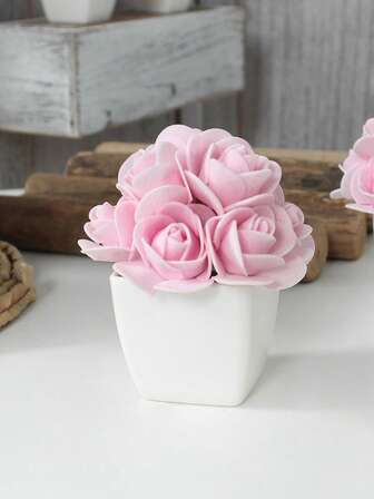 3 Pieces 3.9-Inch (H) Artificial Mini Rose Potted Plants. For Home Use. Suitable For Living Room, Bedroom, Halloween, Thanksgiving, Birthday, Wedding, And Theme Party Decoration On The Table.