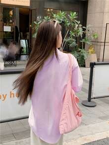 刺绣纽扣前襟春季新款韩版百搭蝴蝶结刺绣宽松休闲翻领长袖衬衫 - 淡紫色 - 查看 2