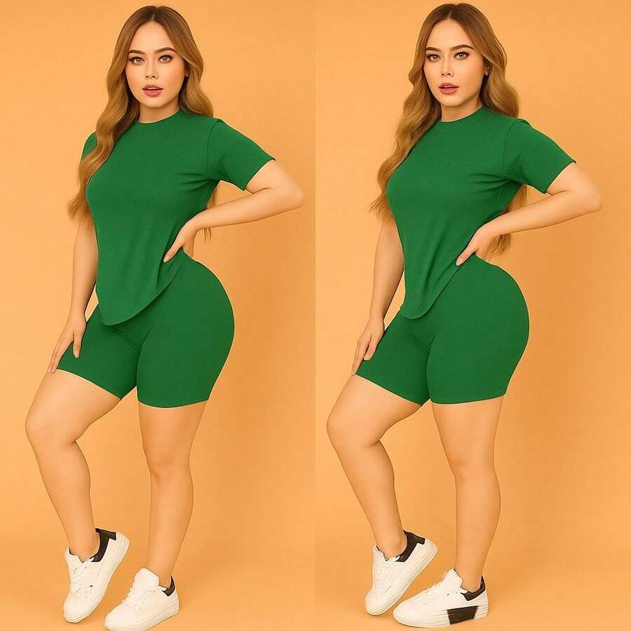 Women Two-Piece Outfits - Lime Green - View 1