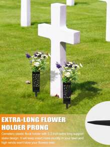 2pcs-Memorial Flower Stand Grave Vases For Cemetery With Stake,Courtyard Decoration Square Cemetery Flowerpot With Spike Ground Outdoor Plant Sign Decoration