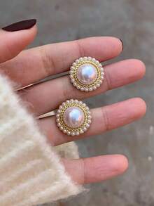 6 pares de pendientes elegantes y vintage con diseño geométrico cuadrado de perlas falsas, minimalistas y elegantes, versátiles para uso diario y festivo de las mujeres - Conjunto N - Ver 7