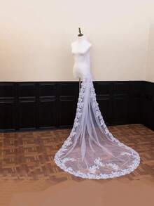 1 件女士迷你教堂 3 米蕾丝面纱带金属梳，婚礼派对新娘配饰面纱秋季女士服装