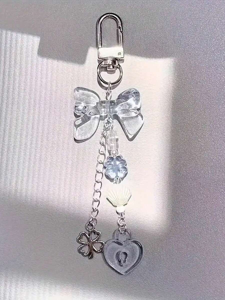 1条男女通用新款蓝色四叶草串珠蝴蝶结挂绳，ins风相机包钥匙扣汽车配件可爱哥特Y2K包包配件挂绳带证件夹汽车配件包饰汽车老师朋友姐妹礼物创意 - 彩色 - 查看 1