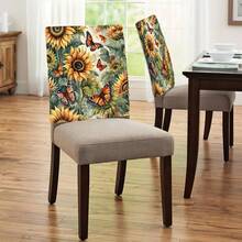 Housse de chaise courte en peluche, motif tournesol, fleurs et papillons, série automne (1/4/6/10 pièces), amovible, pour dossier, toutes saisons, décoration de vacances, pour salle à manger, salon, maison, avec protection dorsale, pour salle à manger, bureau, salon, hôtel et décoration d'intérieur.