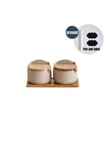 1 Stück/3 Stücke/4 Stücke grobes Keramik Gewürzglas Set mit Holztablett, beinhaltet Salz, Zucker, Hühnerbrühe, getrocknete Chilispeicher Behälter mit Löffeln, geeignet für Küche, Esszimmer, Outdoor Grill, wiederverwendbar