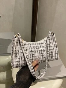 Fashionable & Versatile Plaid Shoulder Bag For Commuting & Casual Use - Black - View 10