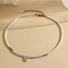 Magic Fish 1 件树脂仿珍珠简约 26 个字母吊坠项链，可定制情侣、朋友、同学的名字