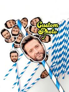 1/25Pcs Personalized Face Straws, Custom Cut-Out Photos Faces With Straws And Fixings, Fun For Birthdays And Parties, Personalized Tumbler Straw Toppers - Multicolor - View 4