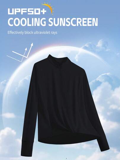 معطف نسائي مقاس كبير للصيف بحماية من الأشعة فوق البنفسجية UPF 50+ قابل للتنفس مع جيوب ملابس خارجية ذات ياقة عالية الحماية من الشمس خفيف الوزن وقابل للتنفس