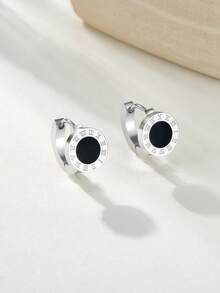 Đôi bông tai nữ bằng thép không gỉ, kiểu dáng châu Âu và Mỹ, khắc số La Mã, làm từ acrylic đen, thích hợp đeo hàng ngày. - Nhiều màu - Xem 2