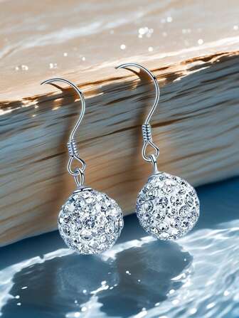 S925 Sterling Silver Eternal Classic Series Long Shiny Shamballa Bead Earrings, Fashion Versatile, Ideal Gift For Family, Friends, Couples