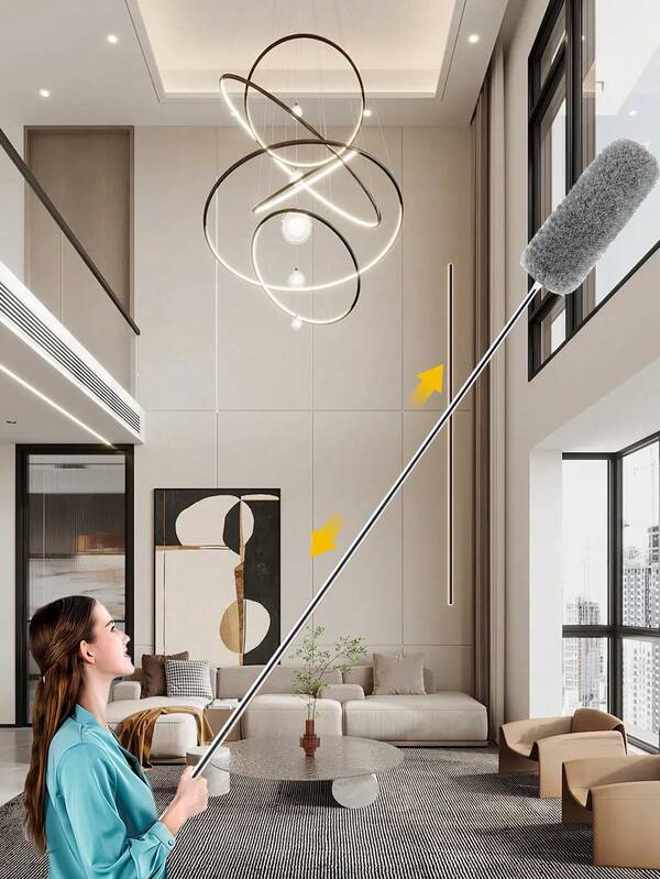 Extra-Long Retractable Duster With Bendable Head - Reusable & Washable For High Ceilings, Furniture & Car Cleaning Extra-Long Retractable Duster With Bendable Head Extendable Rod, Washable & Reusable Microfiber Brush For High Ceilings, Furniture, Cars - No Power Needed, Ideal For Bedroom/Living Room Cleaning, Dusters For Cleaning