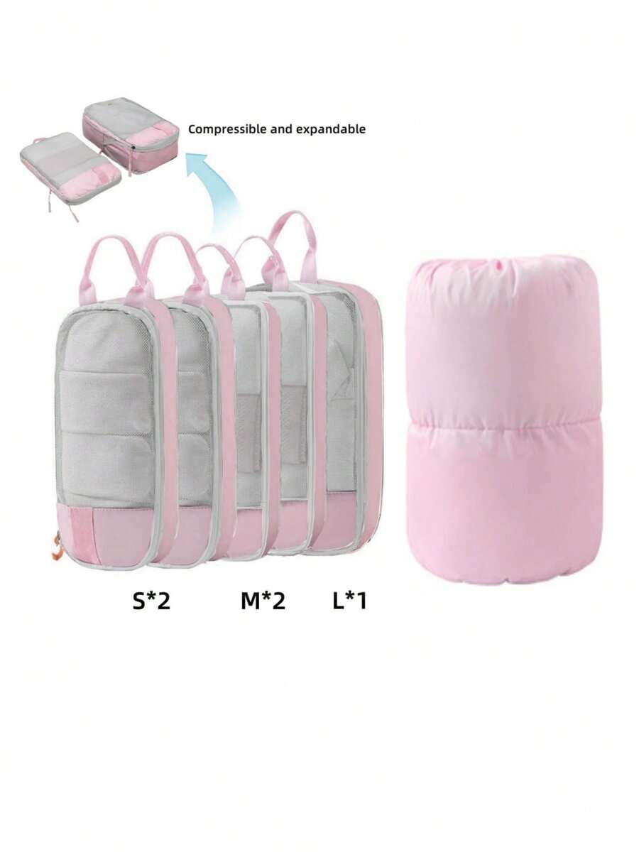 6pcs Compressible Expandable Packing Cubes, Luggage Organizer Bags With Card Slot And Transparent Window, Travel Packing Cubes Set, Expandable Clothes Organizer