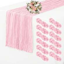 Pack Light Pink Cheesecloth Table Runner 20 X 120 Inch Gauze Table Runners 10 FT Long,Semi Sheer Boho Cheese Cloth Fabric Table Runner Bulk For Wedding,Party,Baby Shower,Bridal Shower Decoration