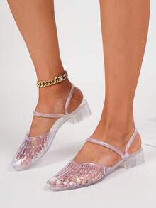 全新纯色时尚水晶女士凉鞋，夏季海滩 - 無色 - 查看 5