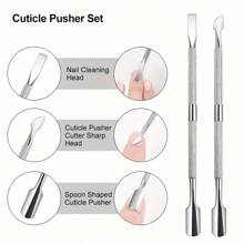 Zestaw 4 stalowych odpychaczy do skórek, dwustronny stalowy skrobak do skórek, zmywacz do paznokci żelowych, łyżeczka i trójkątny wzór do usuwania skórek, profesjonalny zestaw do manicure i pedicure, narzędzia do manicure, prezenty dla rodziny, przyjaciół, ukochanych, na powrót do szkoły, Halloween, Boże Narodzenie